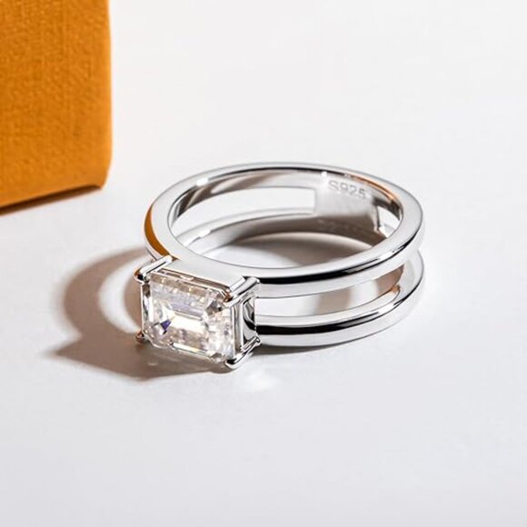Emerald Cut Moissanite Wedding Engagement Rings S925 D2. 000T - Picture 4 of 6